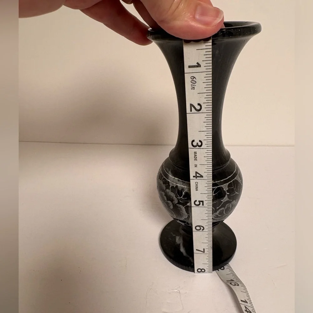 Vintage Marble Dark Gray Floral Etched Vase